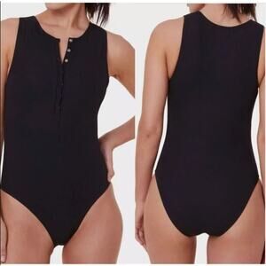 Andie Women's Stretchy Henley One Piece Swimsuit Snap Button Size XLT Black